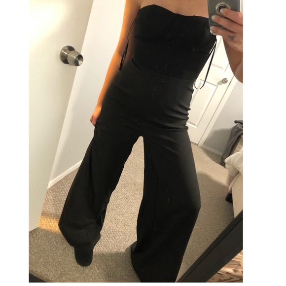 Wide Leg Strapless Romper with Corset top - Picture 1 of 3